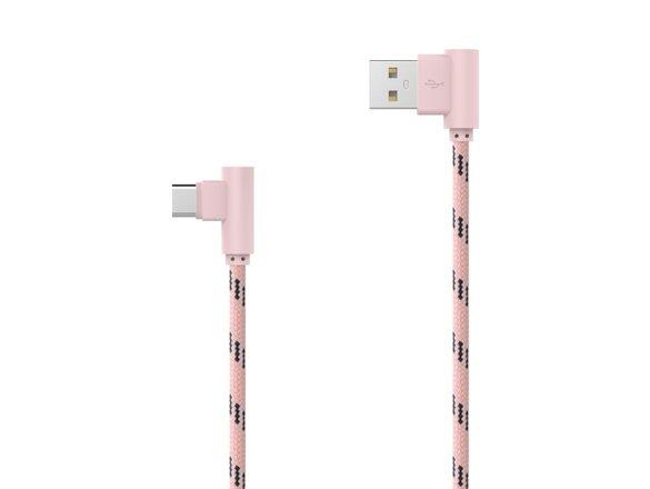 obrazok z galerie Textilný dátový kábel USB typ C ružový lomený 2m 2.4A