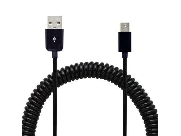 obrazok z galerie Dátový kábel USB - USB Type C, 2A, točený, 40 cm/240 cm, čierny
