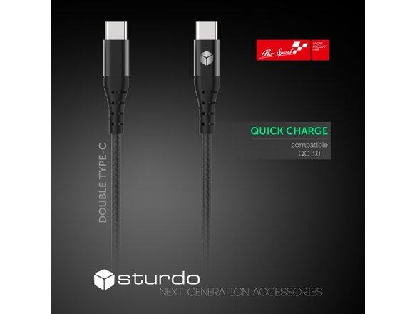 obrazok z galerie Textilný kábel Sturdo 2x USB Type C, čierny, 1m, 2,4 A