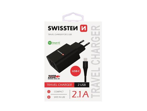 obrazok z galerie Nabíjačka Swissten SMART IC POWER 2.1A 10W + Kábel USB-C 1.2m Čierna