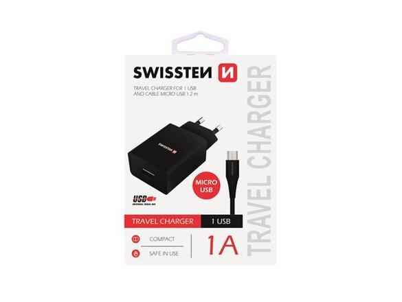 obrazok z galerie Nabíjačka Swissten SMART IC POWER 1A 5W + Kábel MicroUSB 1.2m Čierna