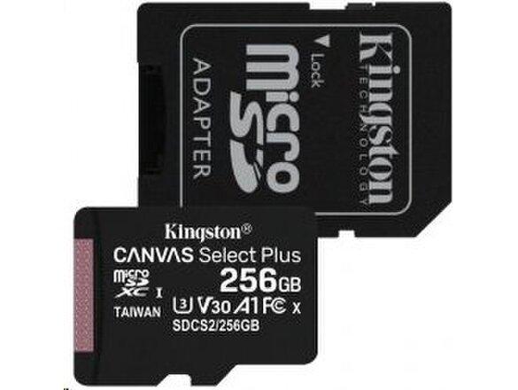 obrazok z galerie MicroSDXC karta KINGSTON 256GB Canvas Select Plus Class 10 (r/w 100MB/s / 85MB/s) + adaptér