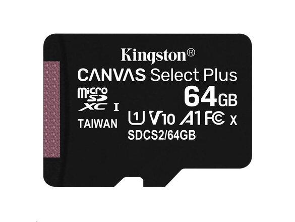 obrazok z galerie 64GB microSDXC Kingston Canvas Select Plus  A1 CL10 100MB/s bez adapteru