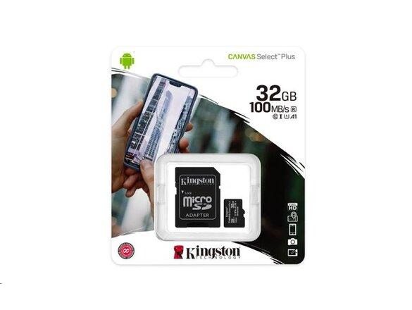 obrazok z galerie 32GB microSDHC Kingston Canvas Select Plus  A1 CL10 100MB/s + adapter