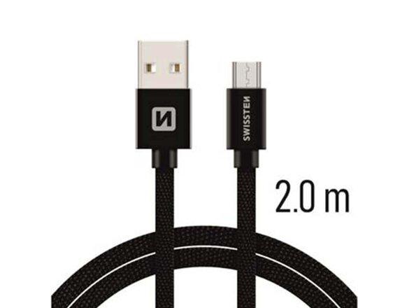 obrazok z galerie Micro USB Kábel Swissten opletený, Quick charge, 3A, 2m - čierny