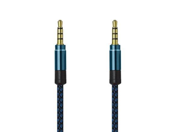 obrazok z galerie AUX modro-čierny textilný 1.5m kábel 2x3.5mm jack (ECO balenie)