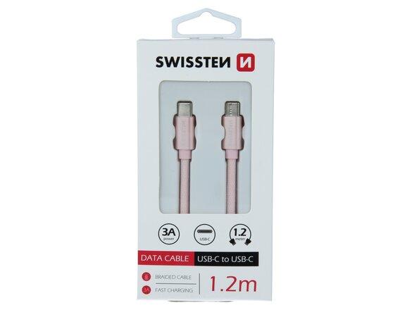 obrazok z galerie Dátový kábel Swissten USB-C/USB-C 1.2m Ružový opletený