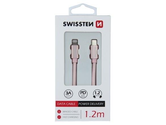 obrazok z galerie Dátový kábel Swissten USB-C/Lightning 1.2m Ružový opletený