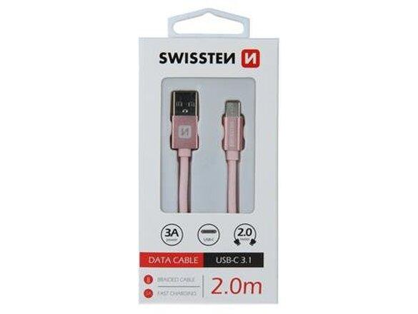 obrazok z galerie Dátový kábel Swissten USB-C Quick Charge 3A 2m Ružový opletený