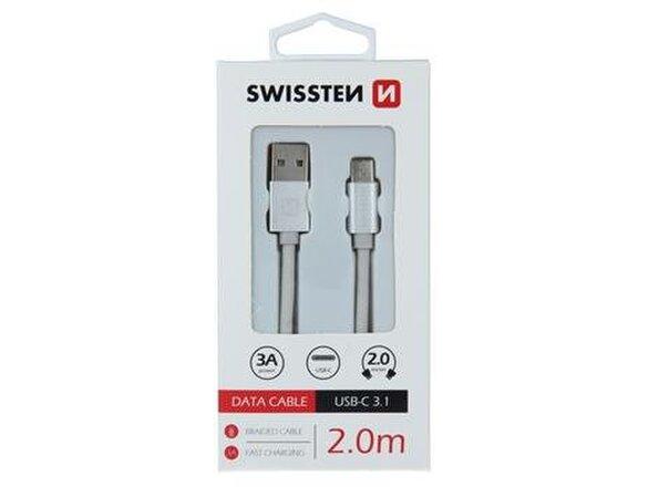 obrazok z galerie Dátový kábel Swissten USB-C Quick Charge 3A 2m Biely opletený