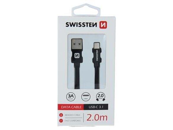 obrazok z galerie Dátový kábel Swissten USB-C Quick Charge 3A 2m Čierny opletený