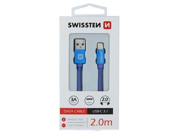 obrazok z galerie Dátový kábel Swissten USB-C Quick Charge 3A 2m Modrý opletený