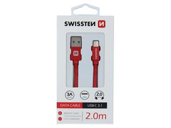obrazok z galerie Dátový kábel Swissten USB-C Quick Charge 3A 2m Červený opletený