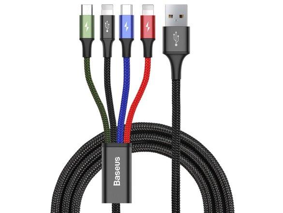 obrazok z galerie Baseus CA1T4-A01 Fast 4in1 Kabel 2x Lightning, USB-C, MicroUSB 3.5A 1.2m Black
