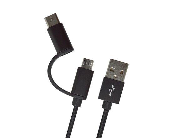 obrazok z galerie Kábel 2v1 USB-C / micro USB čierny, 1 m, 2.4A