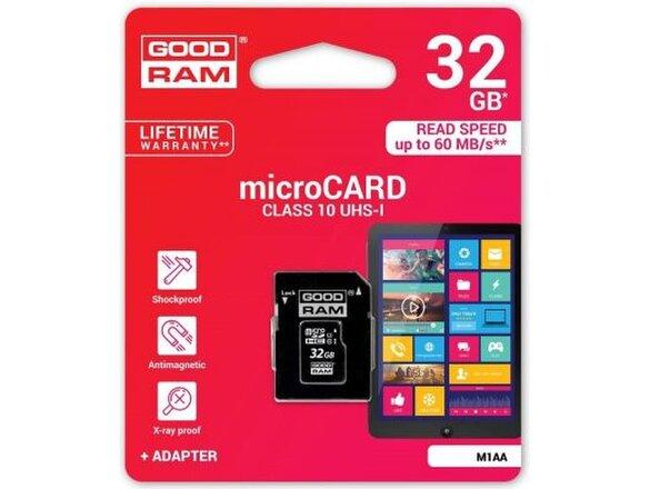 obrazok z galerie GOODRAM pamäťová karta microSD 32GB/class 10 + adapter 60MB/s