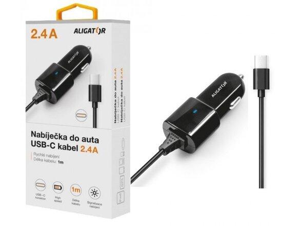 obrazok z galerie Autonabíjačka ALIGATOR USB-C, 2.4A, Turbo charge, čierna