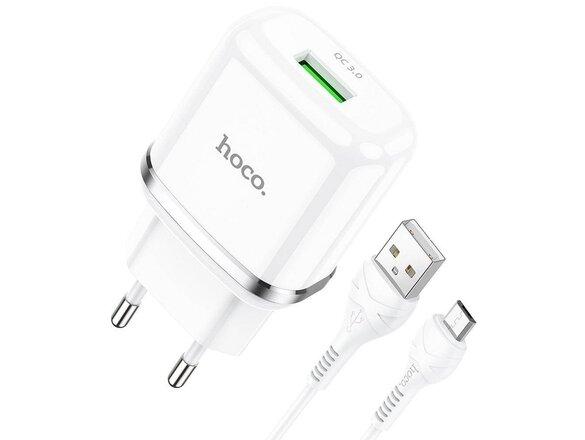 obrazok z galerie HOCO N3 Charger USB 3A QC3.0 Fast Charge + microUSB Cable White