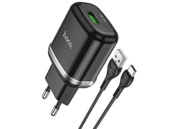 obrazok z galerie HOCO N3 Charger USB 3A QC3.0 Fast Charge + USB-C Cable Black