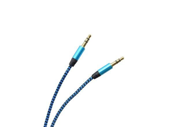 obrazok z galerie Textilný AUX kábel 2 x 3.5 mm jack modro - čierny