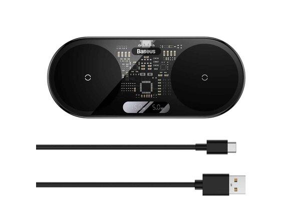 obrazok z galerie Baseus WXSX010101 LED Display 2in1 Bezdrátová Nabíječka 20W (s USB-C kabelem 1m Black) Black