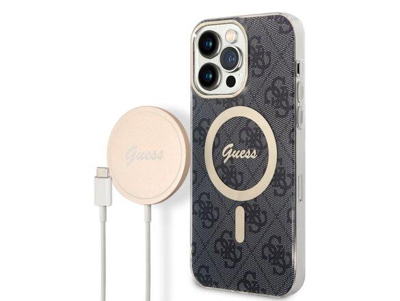 obrazok z galerie Guess 4G MagSafe Kompatibilní Zadní Kryt + Bezdrátová Nabíječka pro iPhone 14 Pro Max Black