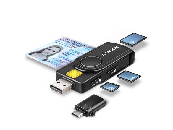 obrazok z galerie AXAGON CRE-SMP2A, USB-A + USB-C PocketReader 4-slot čtečka Smart card (eObčanka) + SD/microSD/SIM