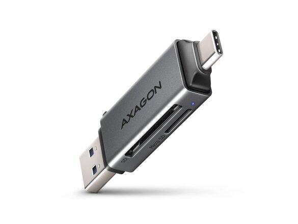 obrazok z galerie AXAGON CRE-DAC, USB-C + USB-A, 5 Gbps - MINI čtečka karet, 2-slot & lun SD/microSD, podpora UHS-I