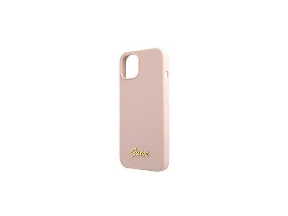 obrazok z galerie Guess case for iPhone 13 Pro Max 6,7&quot; GUHMP13XLSLMGLP light pink hard case Silicone Script Gol