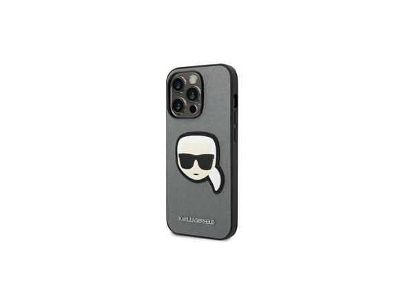 obrazok z galerie Karl Lagerfeld case for iPhone 14 Pro 6,1&quot; KLHCP14LSAPKHG silver PU Saffiano case with Karl He