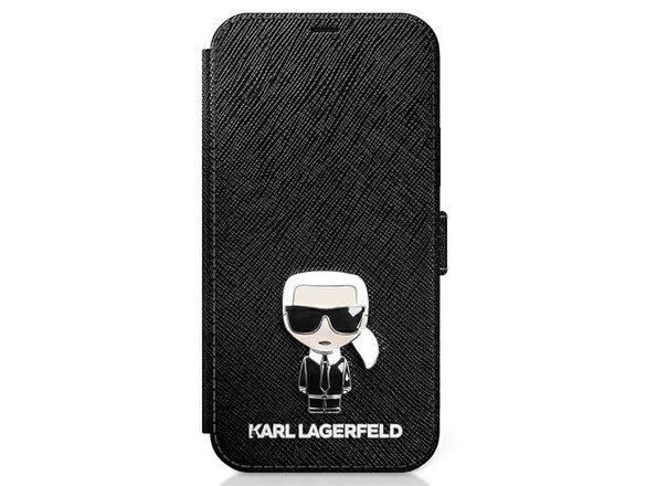 obrazok z galerie Puzdro Karl Lagerfeld iPhone 12 Mini KLFLBKP12SIKMSBK Knižkové Saffiano Iconic Metal - čierne