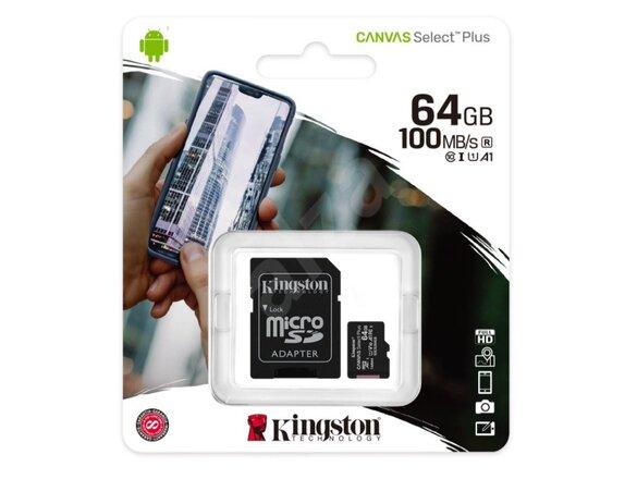 obrazok z galerie Kingston Canvas Select Plus pamäťová karta MicroSD 64GB class 10 + adaptér 100MB/s