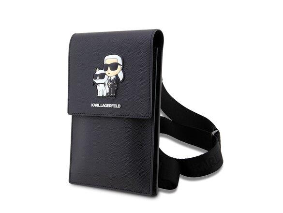 obrazok z galerie Karl Lagerfeld Saffiano Metal Logo NFT Wallet Phone Bag Black