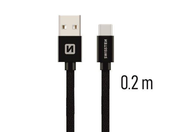 obrazok z galerie Dátový kábel Swissten USB-C Fast Charge 3A 0,2m Čierny opletený