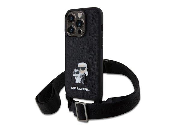 obrazok z galerie Karl Lagerfeld Saffiano Crossbody Metal Karl and Choupette Zadní Kryt pro iPhone 15 Pro Black