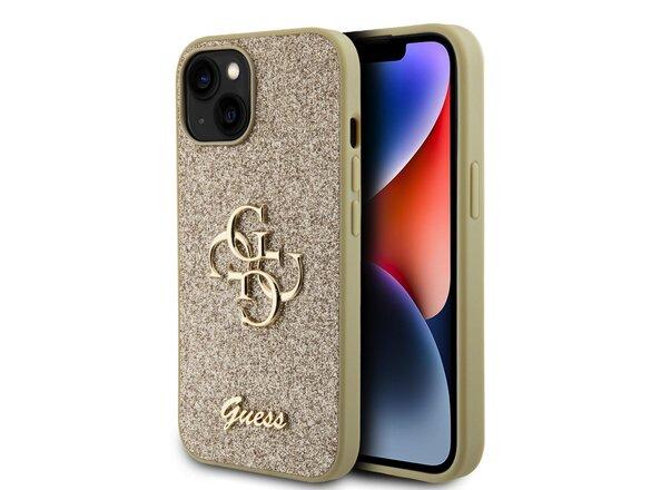 obrazok z galerie Guess PU Fixed Glitter 4G Metal Logo Zadní Kryt pro iPhone 15 Gold