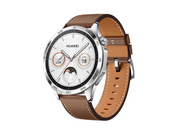 obrazok z galerie Huawei Watch GT 4 46mm, Strieborná s hedným koženým remienkom