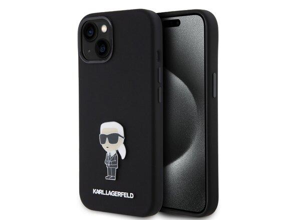 obrazok z galerie Karl Lagerfeld Liquid Silicone Metal Ikonik Zadní Kryt pro iPhone 15 Black