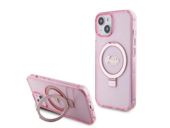 obrazok z galerie Guess IML Ring Stand Glitter MagSafe Zadní Kryt pro iPhone 15 Pink