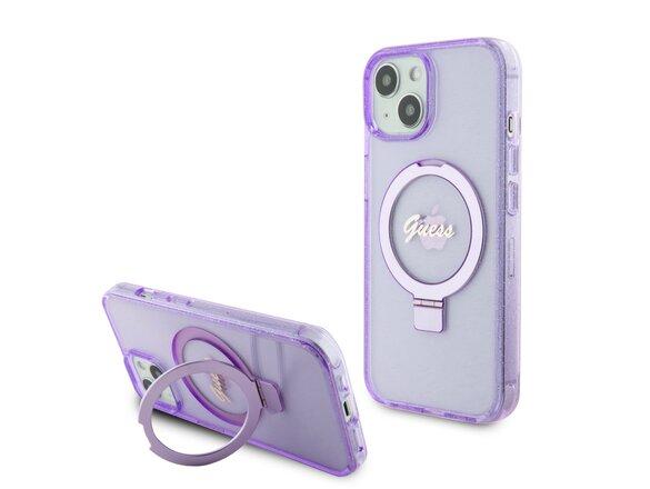 obrazok z galerie Guess IML Ring Stand Glitter MagSafe Zadní Kryt pro iPhone 15 Purple