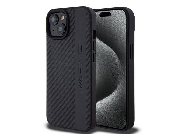 obrazok z galerie AMG PC/TPU Carbon Effect and Leather Stripe Magsafe Zadní Kryt pro iPhone 15 Black