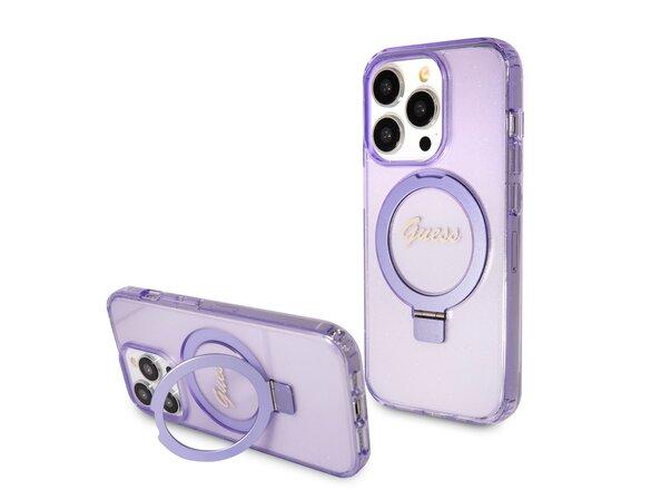 obrazok z galerie Guess IML Ring Stand Glitter MagSafe Zadní Kryt pro iPhone 15 Pro Purple