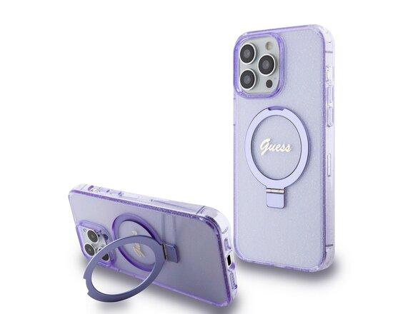 obrazok z galerie Guess IML Ring Stand Glitter MagSafe Zadní Kryt pro iPhone 15 Pro Max Purple