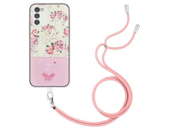 obrazok z galerie Puzdro Smile TPU Samsung Galaxy A14 4G/5G, kvety, so šnúrkou na krk - ružové
