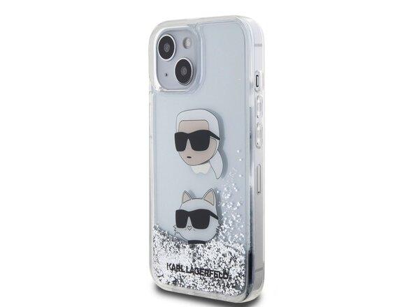 obrazok z galerie Karl Lagerfeld Liquid Glitter Karl and Choupette Head Zadní Kryt pro iPhone 15 Silver