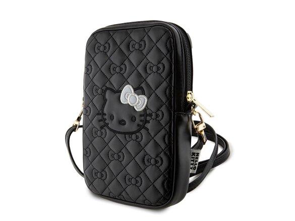 obrazok z galerie Hello Kitty PU Leather Quilted Pattern Kitty Head Logo Phone Bag Black