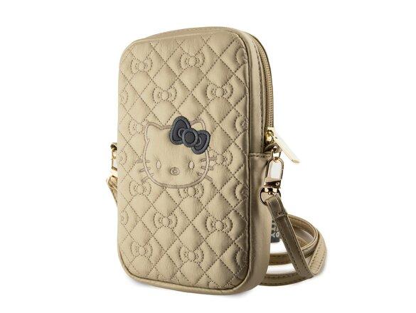 obrazok z galerie Hello Kitty PU Leather Quilted Pattern Kitty Head Logo Phone Bag Gold