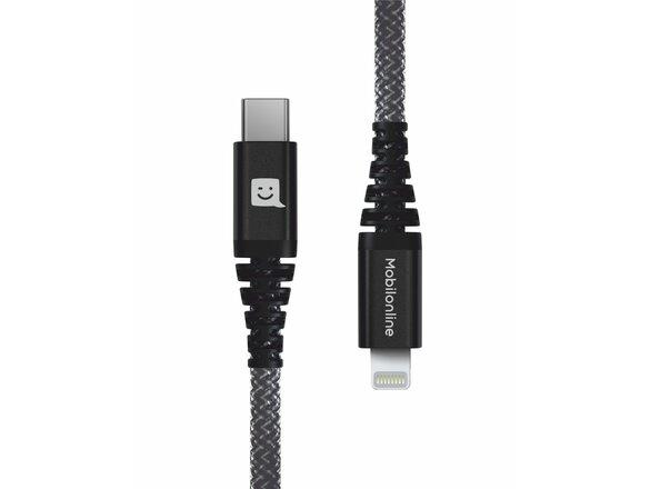 obrazok z galerie EKO KÁBEL Kevlar USB-C/ Lightning 1,2 M 60W Antracit