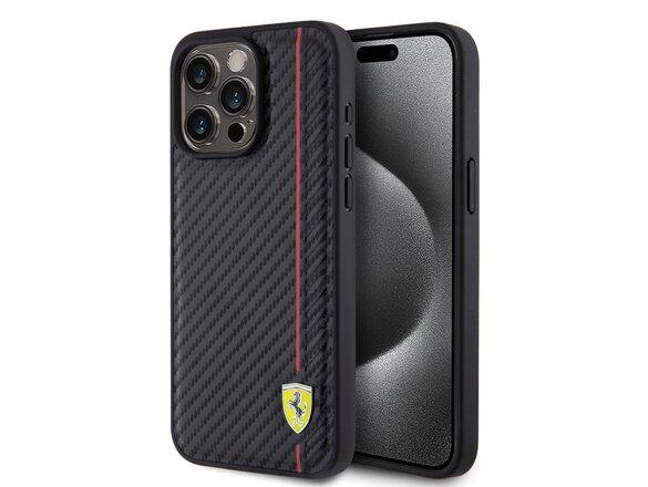 obrazok z galerie Ferrari PU Leather Carbon Vertical Red Line Zadní Kryt pro iPhone 15 Pro Max Black