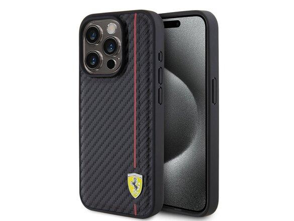 obrazok z galerie Ferrari PU Leather Carbon Vertical Red Line Zadní Kryt pro iPhone 15 Pro Black